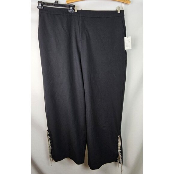 Eloquii Womens Pants Plus Size 22 Black Dress Pants Wide Leg Split Silver Fringe - Picture 1 of 9